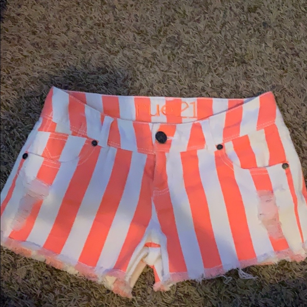 Orange and white jean shorts